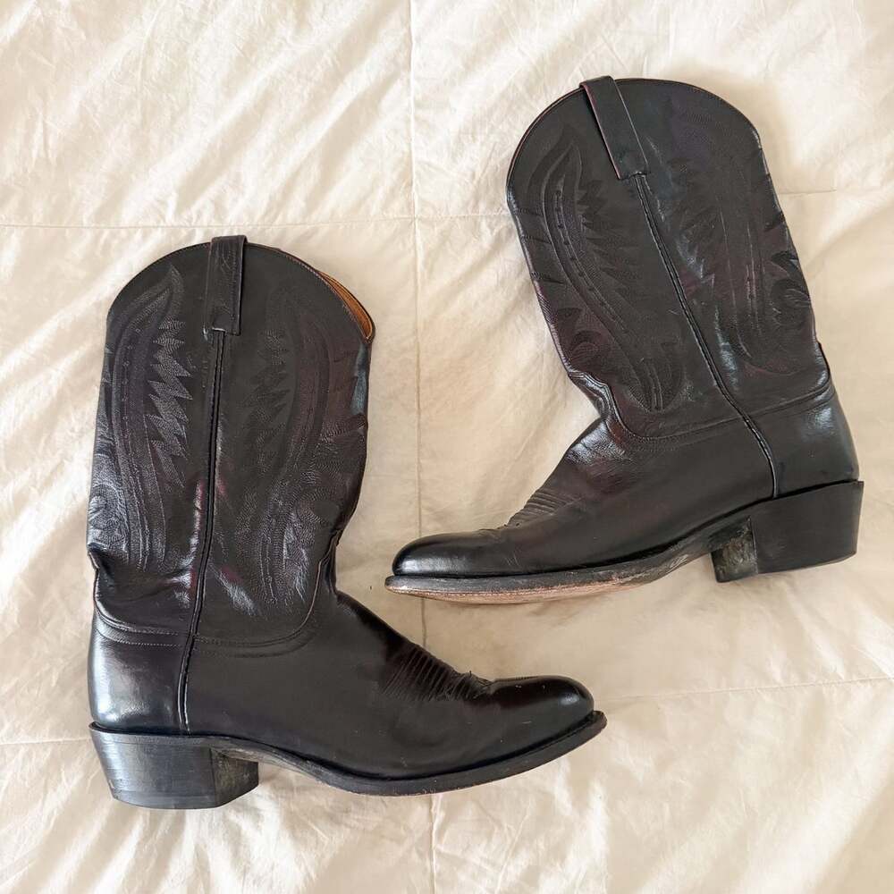 Lucchese 2000 Black Cherry Calfskin Leather Cowboy Western Boots Men’s 11 B